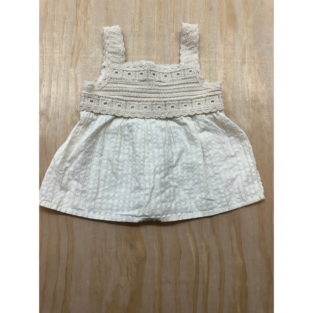 Zara Girls Cream Crochet Lace Seersucker Sleeveless Top Size 6 Boho Off White